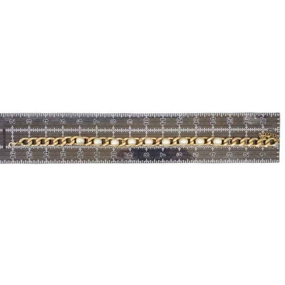 Faux Pearl Bead Gold Tone Link Chain Necklace 16" Chain - Picture 6 of 11